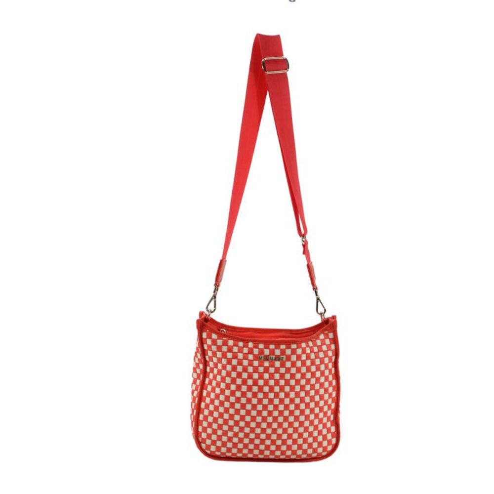 MZ Wallace Womens Woven Check Print Open Front Medium Shoulder Handbag Orange